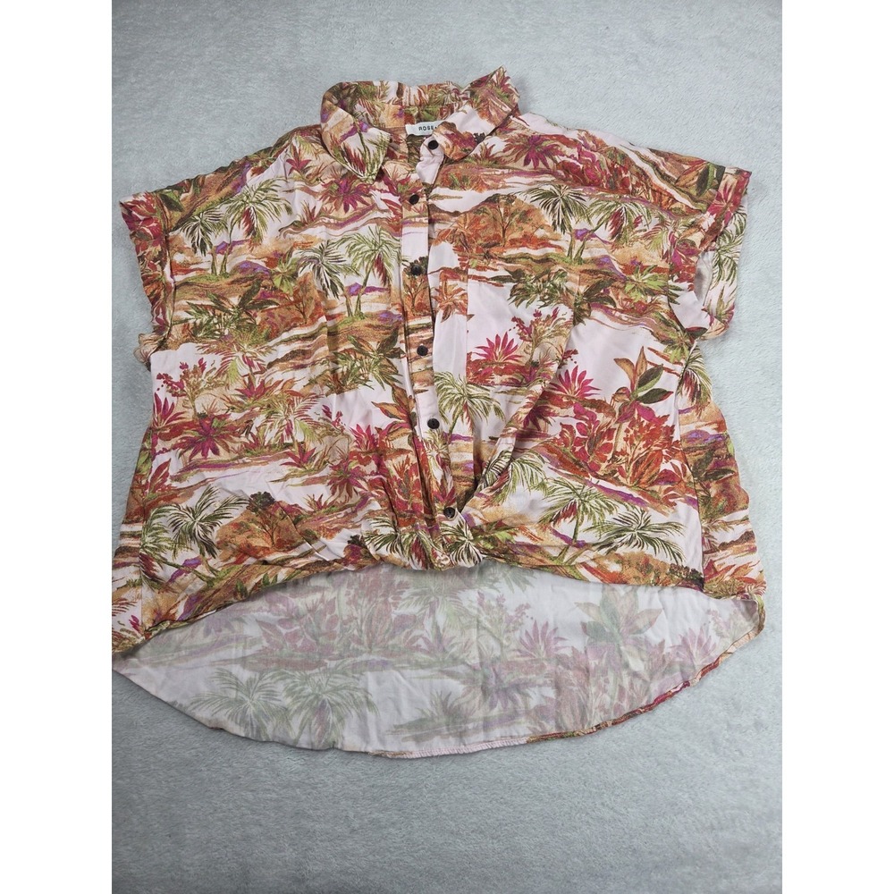 Rose Olive Tropical Button Up Shirt Womens M Rayon Hawaii Resort Vacation